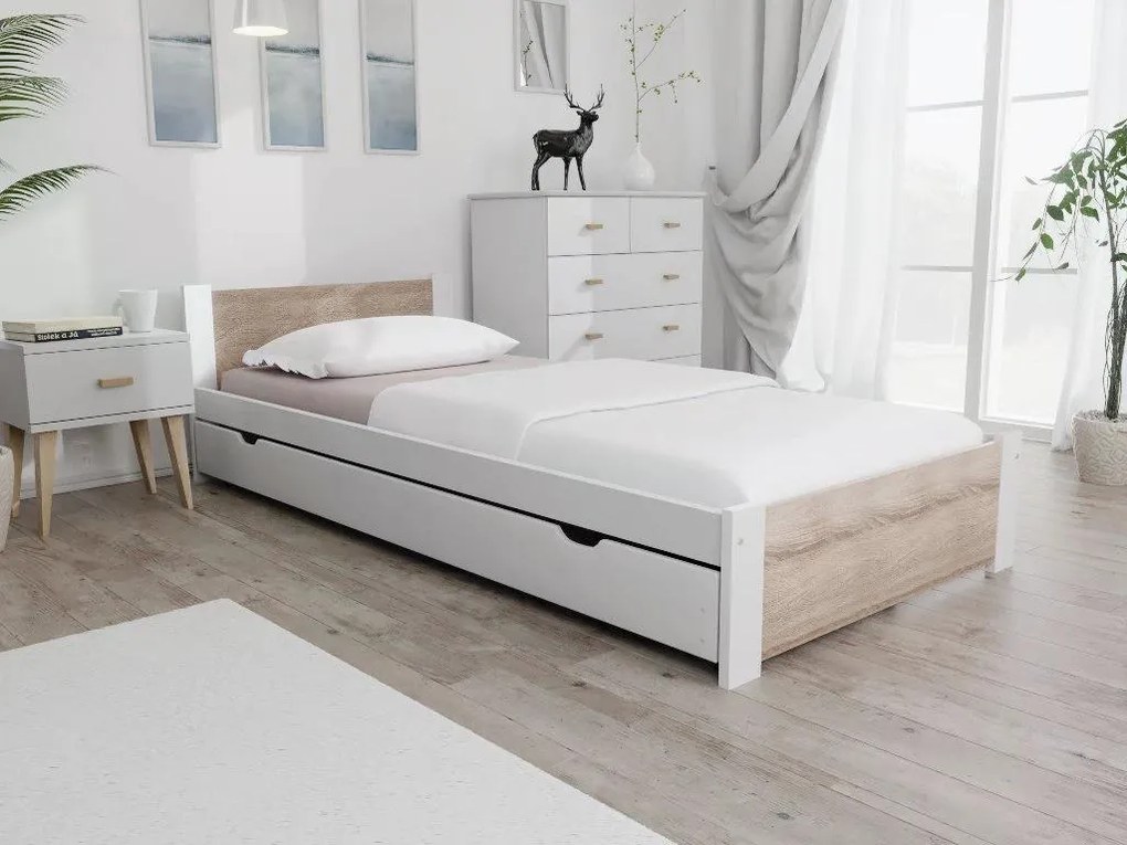 Ágy IKAROS 80 x 200 cm, fehér/sonoma tölgy Ágyrács: Lamellás ágyrács, Matrac: Sommera 18 cm matrac