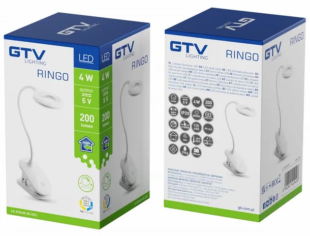 Lámpa Asztali RINGO, 4W, 200lm.DC5V, 1A, 3000K-6000K, 3-CCT, bat.1200 mAh, Ra>80, fényerő-szabályozás, fehér