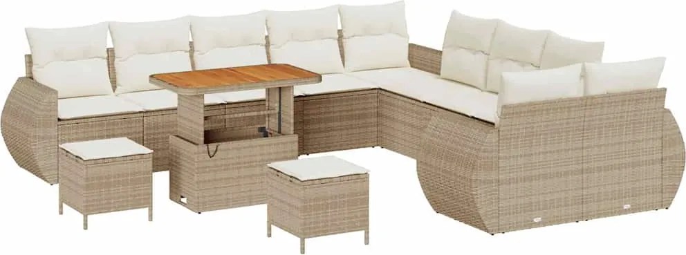 vidaXL Kerti Kanapé Szett 13 pcs Bézs polirattan