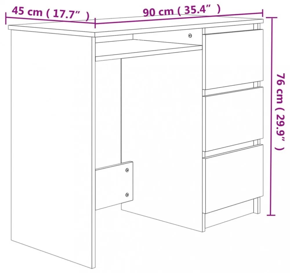 betonszürke szerelt fa íróasztal 90 x 45 x 76 cm