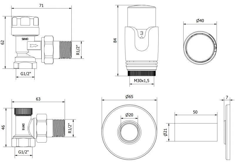 Mexen G00 sarokszelep készlet termosztatikus fejjel és kupakkal, króm, W901-900-904-01