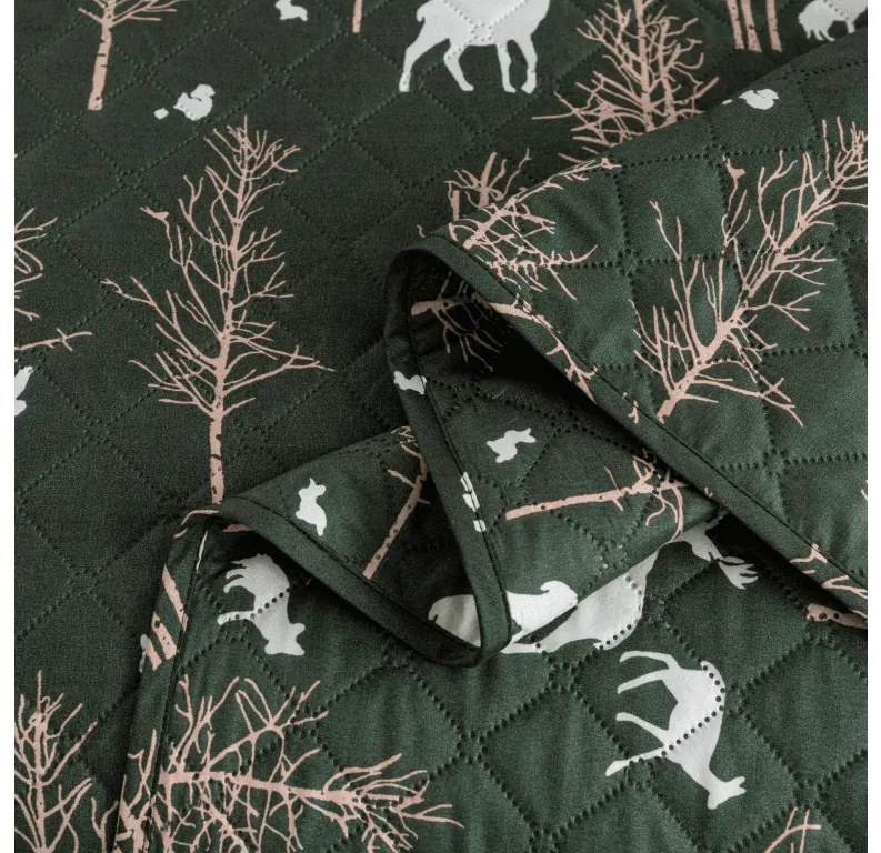Ágytakaró OAK DEER mintával, sötétzöld Méret: 170 x 210 cm