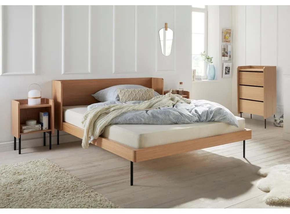Natúr színű franciaágy tölgyfa dekorral 160x200 cm Wrap – Bonami Selection