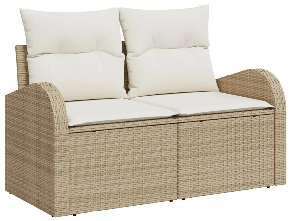9 részes kertiszófa szett párnákkal Bézs Poli Rattan Akác, 2 üléses kertiszófa párnákkal Bézs Poli Rattan, 3 részes kültéri étkező szett párnákkal Bézs Poli Rattan Akác