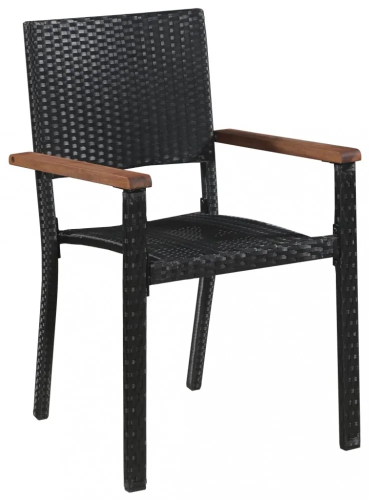 7 darabos fekete kültéri polyrattan és akácfa étkezőszett