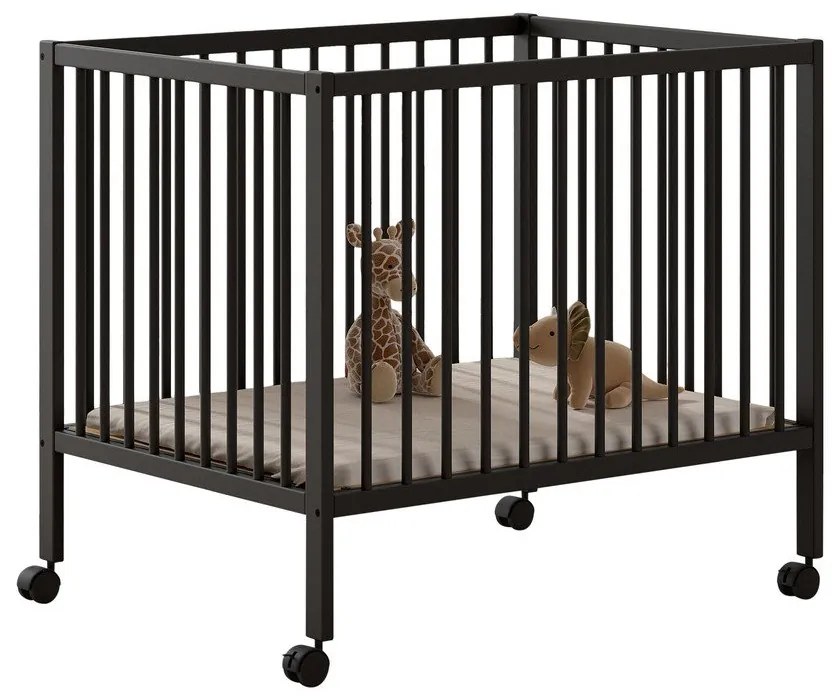 Antracitszürke bükkfa járóka állítható magassággal-gurulós 95x75 cm Dino – Vipack