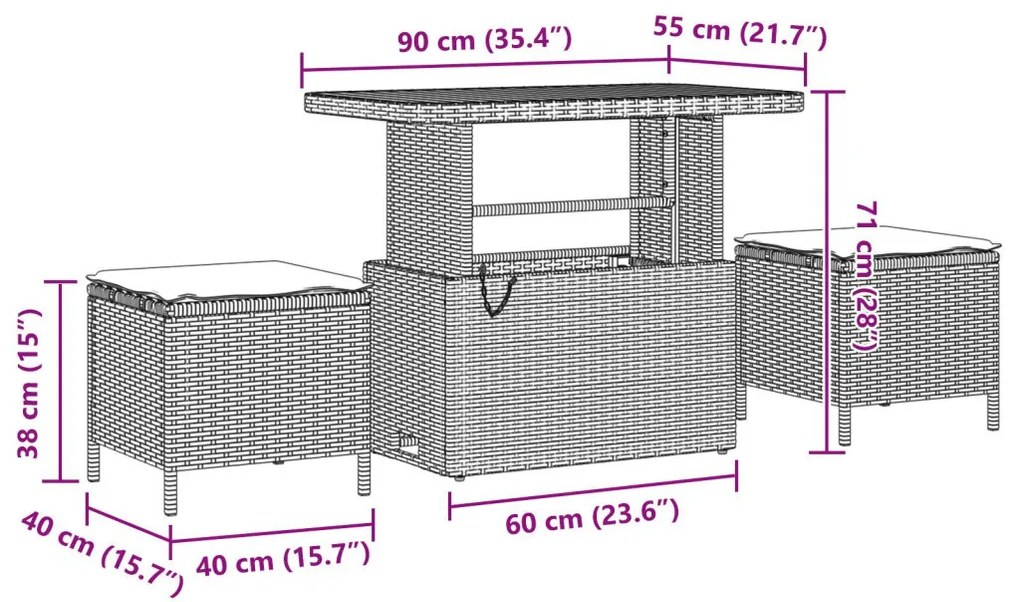 10 Darabos Kerti Sofa Szett Párnákkal, Fekete Poli Rattan Akáciával, 3 Darabos Kerti Étkező Szett Párnákkal, Fekete Poli Rattan Akáciával
