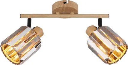 Globo 80040246 Fali spotlámpa, fém fa megjelenésű, füstszínű K5 kristályok, HxSzxM: 330x90x150mm, 2x E14 40W 230V izzók nélkül