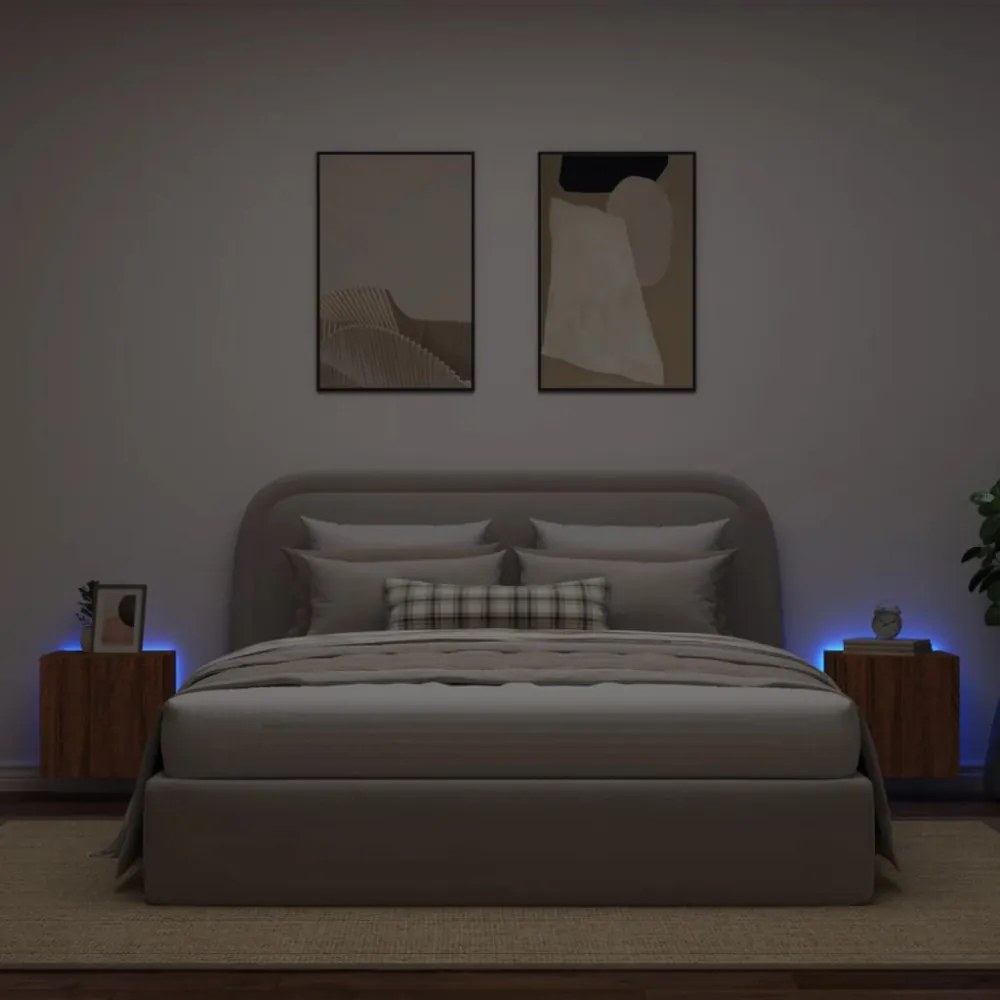 2 db barna tölgyszínű fali TV-szekrény LED-del 40,5x35x40 cm