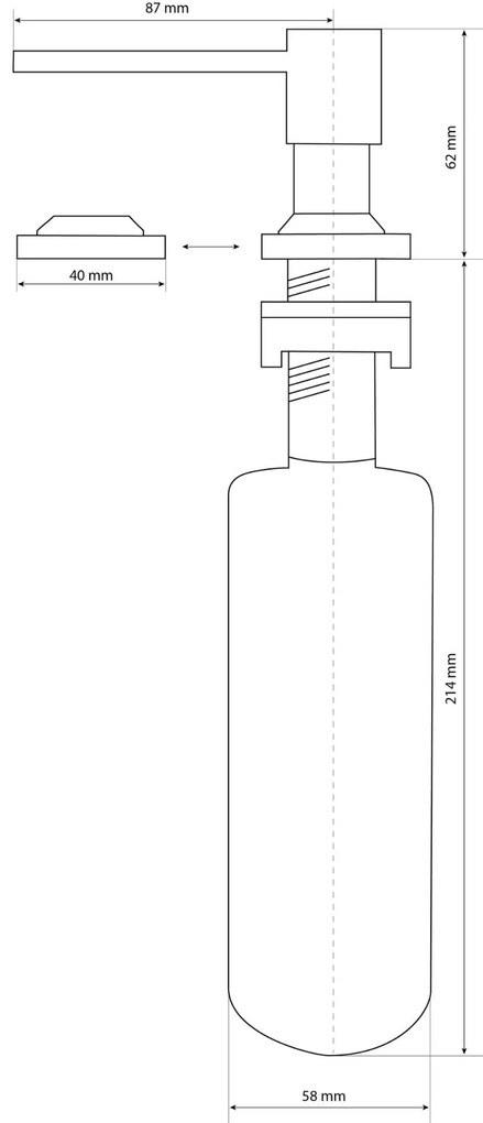 Mosogató Quality Quatro, mosogatószer adagoló mosogatóhoz 400ml, matt fekete, SKQ-DOK-BK