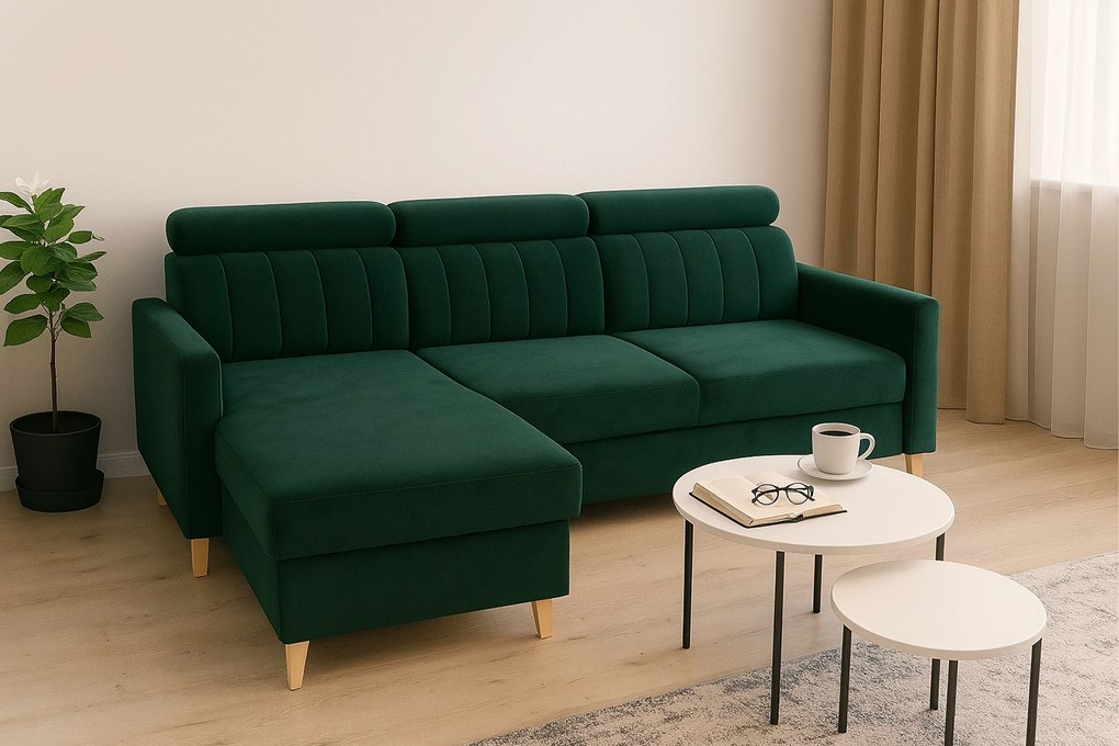 Vario sarokkanapé ágyfunkcióval univerzális jobb/bal oldali - zöld bársony Bluvel 78
