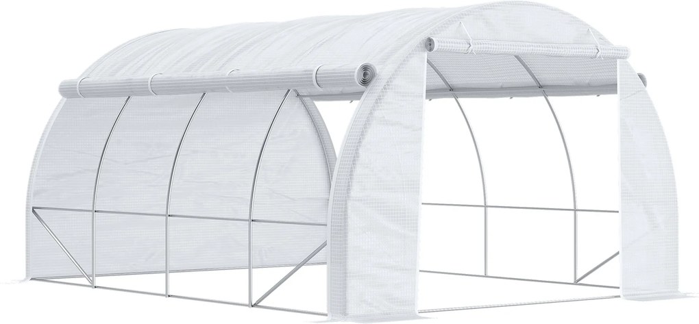 Outsunny 4 x 3 x 2 m Polytunnel Üvegház, Görgethető Fedéllel, UV Védelem, Acél Váz, Fehér | Aosom