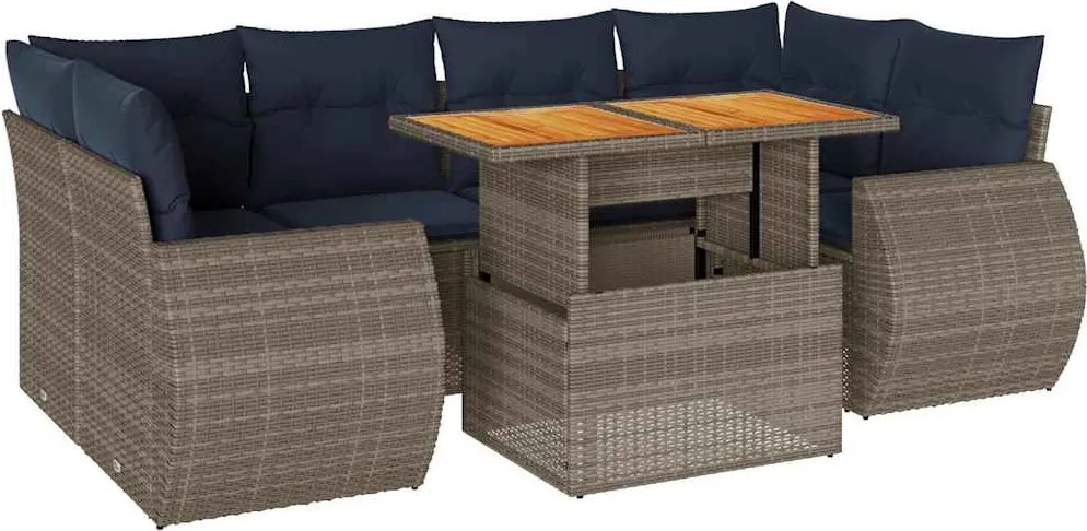 vidaXL 7 részes szürke polyrattan kerti ülőgarnitúra párnákkal