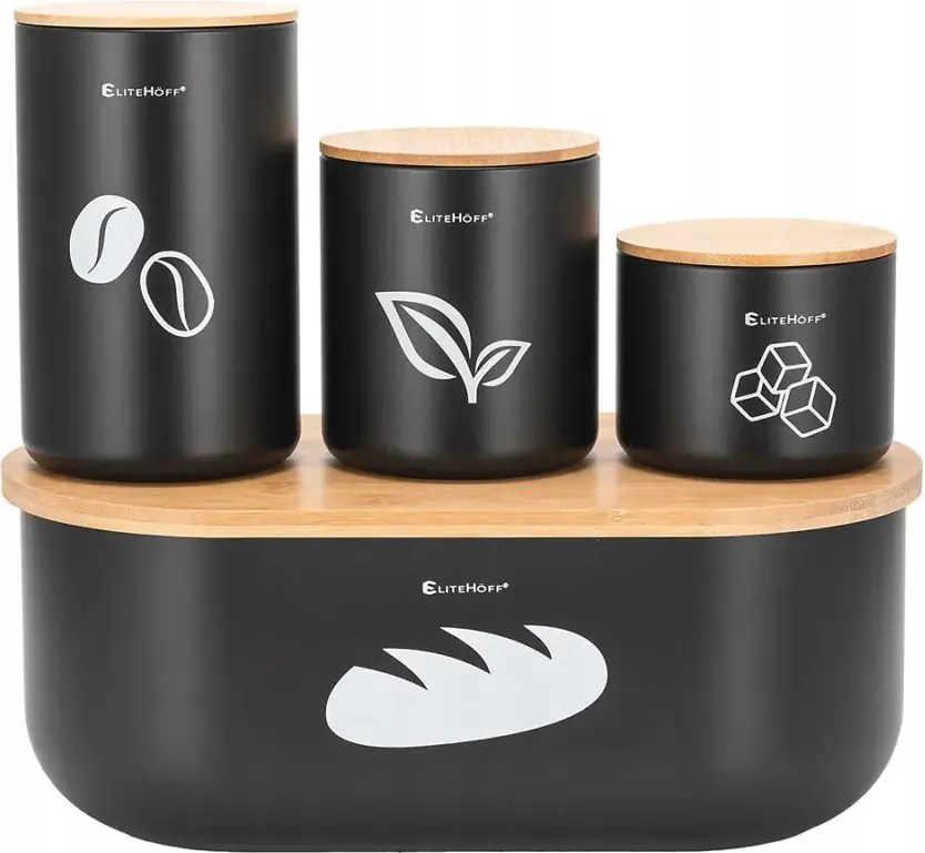Kenyértartó Edénykészlet Bambusz Deszka Elitehoff 6060 Fekete