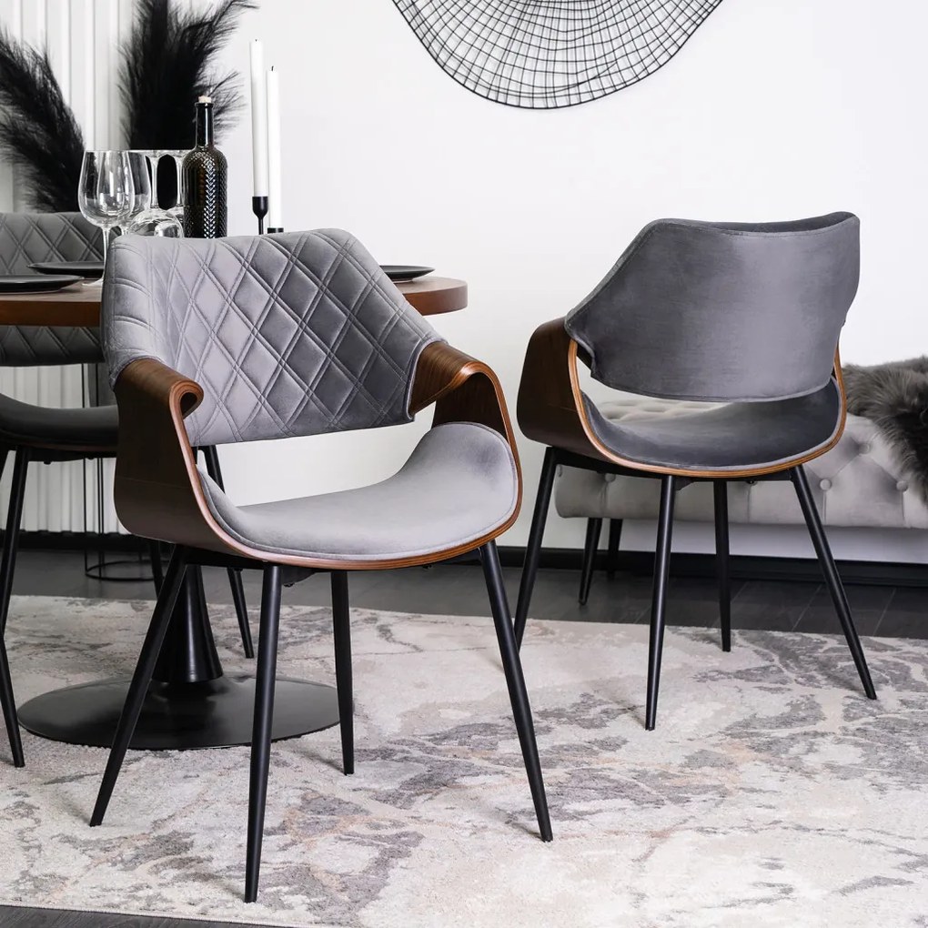 Scaun de bar elegant din catifea gri FLORES