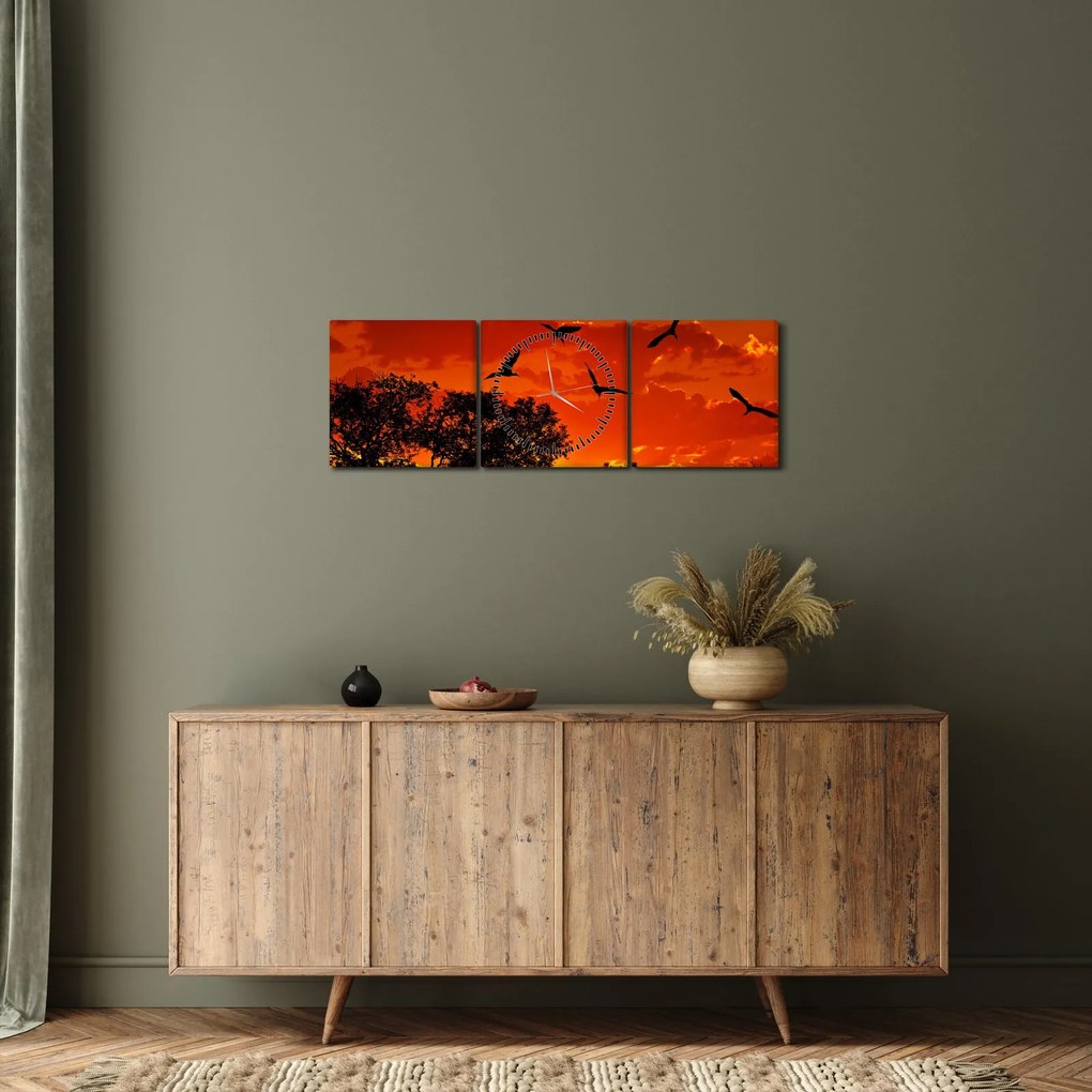 Madarak képe naplementekor (órával) (90x30 cm)