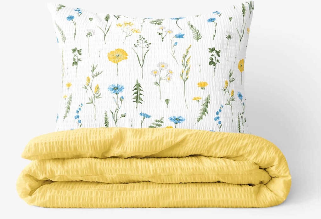 Goldea krepp ágyneműhuzat duo - magyar rét, sárga hátoldal 140 x 200 és 70 x 90 cm