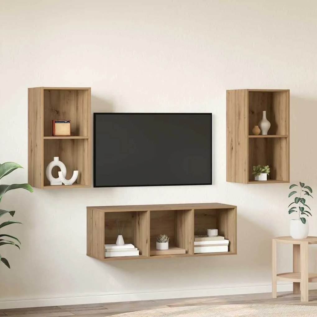 TV Szekrény Szett 3 pcs kézműves tölgy 37 x 37 x 107 cm Faanyag