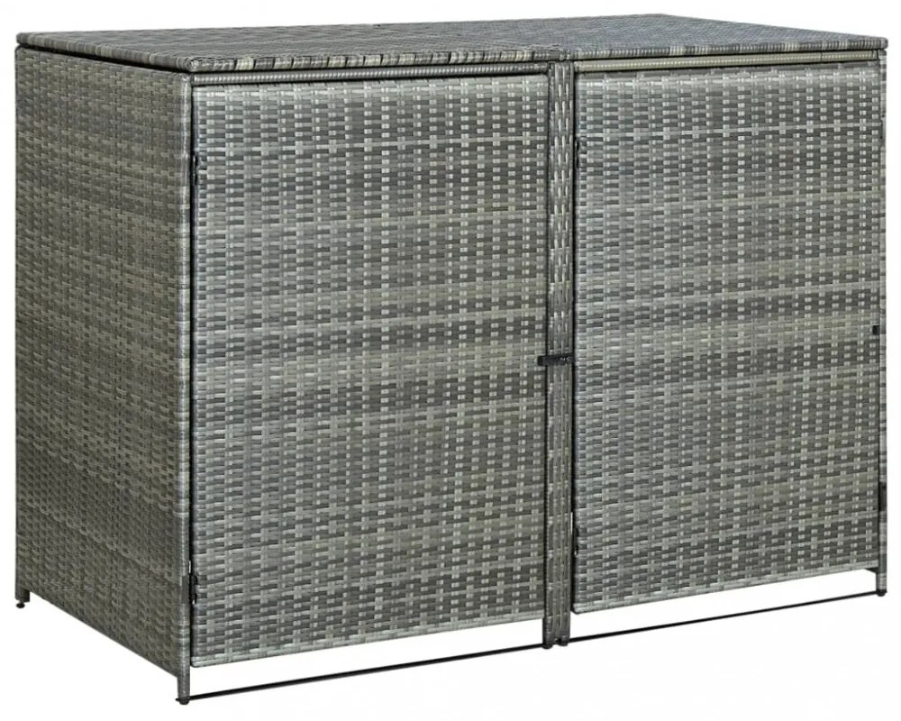 antracit polyrattan dupla tároló gurulós kukához 148x77x111 cm