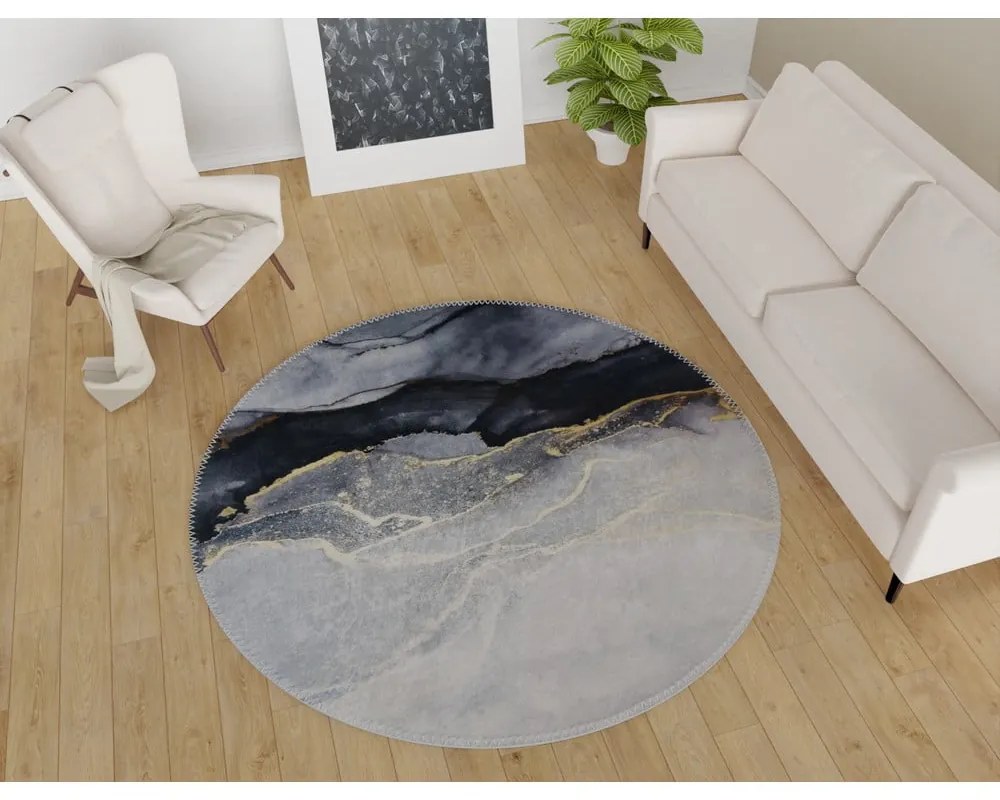 Fekete-fehér mosható kerek szőnyeg ø 80 cm – Vitaus