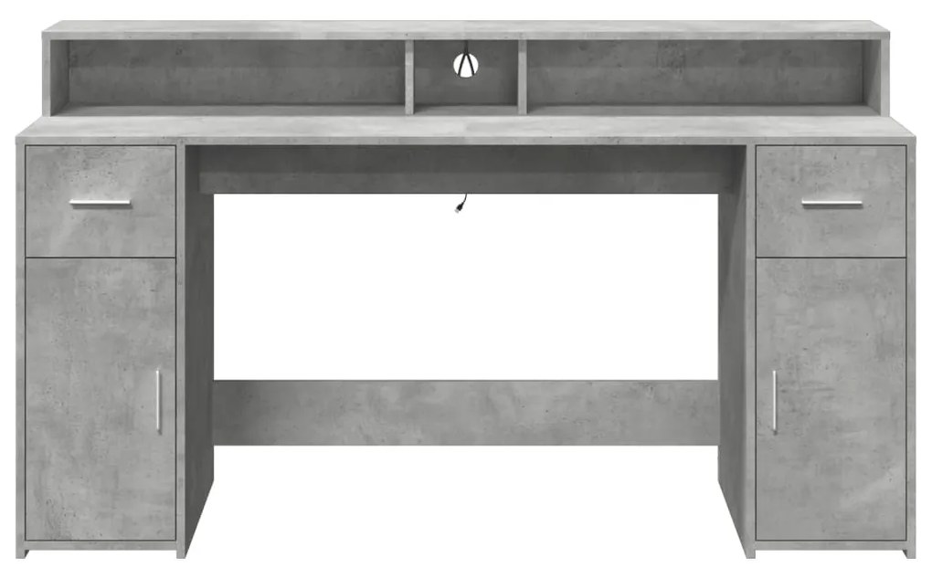 betonszürke szerelt fa íróasztal LED-világítással 160x55x91 cm