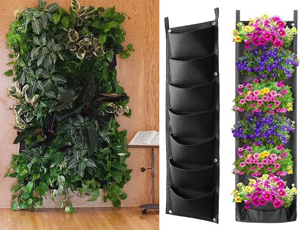 Filc függőleges növénytartó - 7 zseb palánták számára