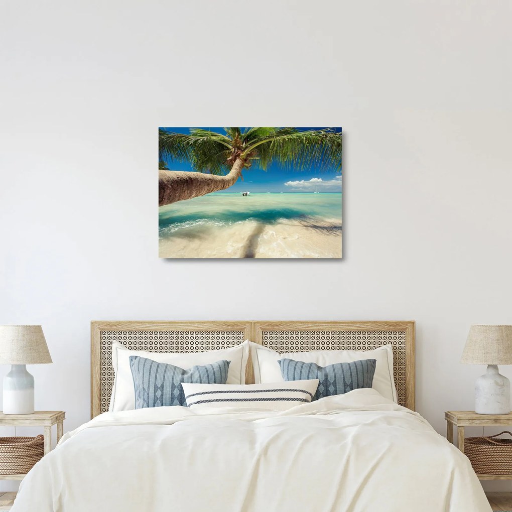 Üveg kép - Tiszta tenger pálmafával (70x50 cm)