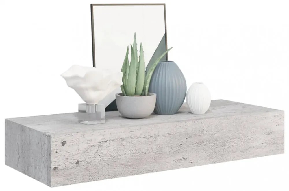 2 db betonszürke MDF falra szerelhető fiókos polc 60x23,5x10 cm