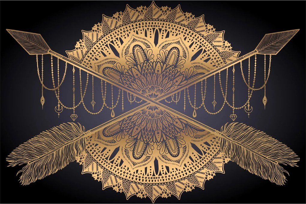 Kép - Arany mandala nyilakkal (90x60 cm)