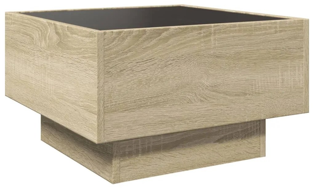 sonoma tölgy szerelt fa dohányzóasztal LED-del 50 x 50 x 30 cm
