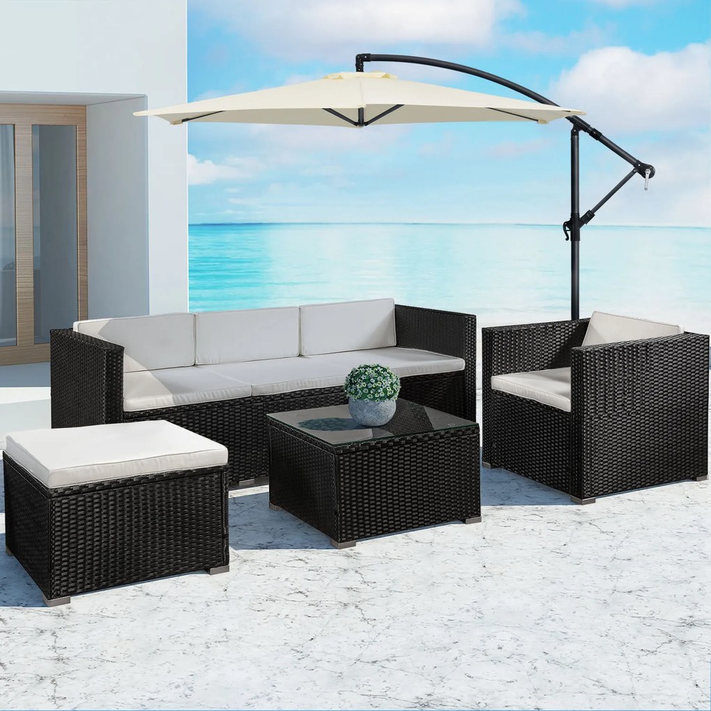 Juskys Punta Cana L kerti rattan szett - fekete/krémszínű párnák