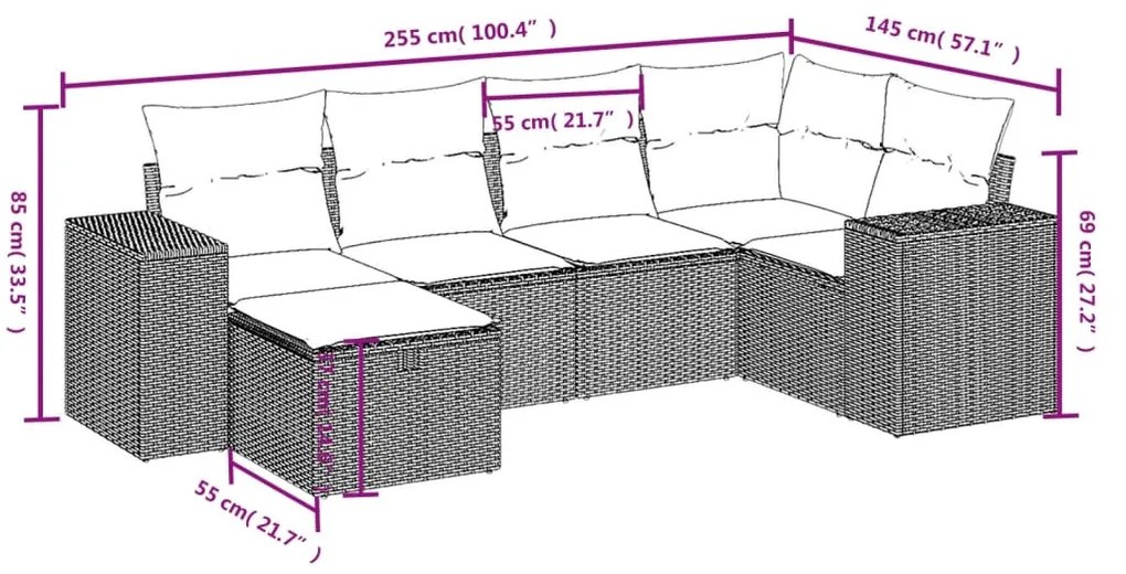 6 részes világosszürke polyrattan kerti ülőgarnitúra párnákkal