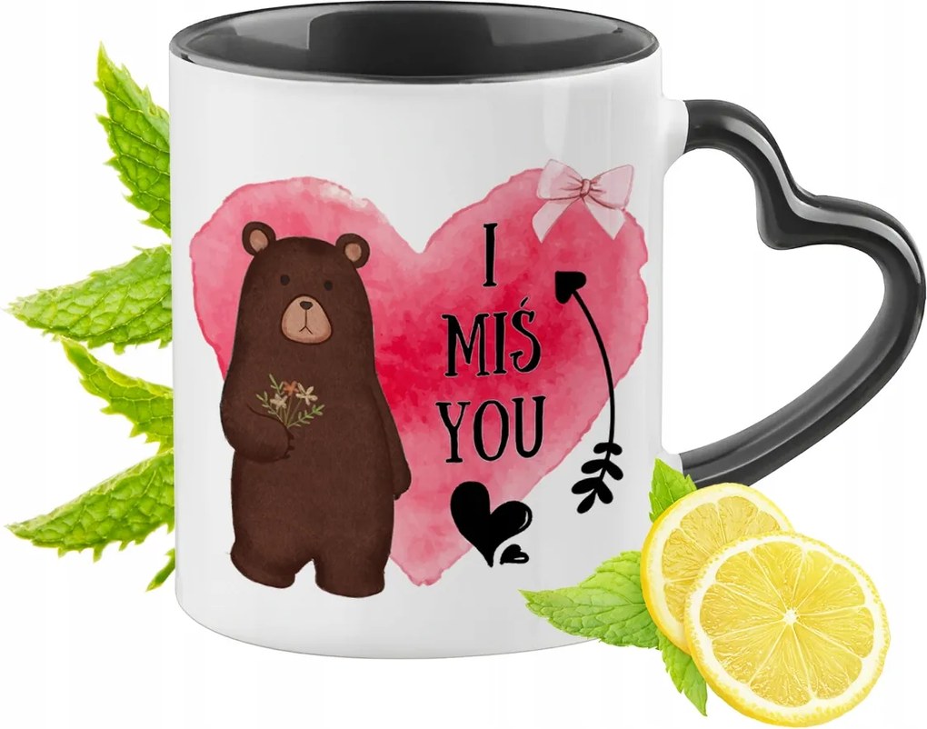 Mackó mackó bögre fekete, szív alakú füllel Ajándék