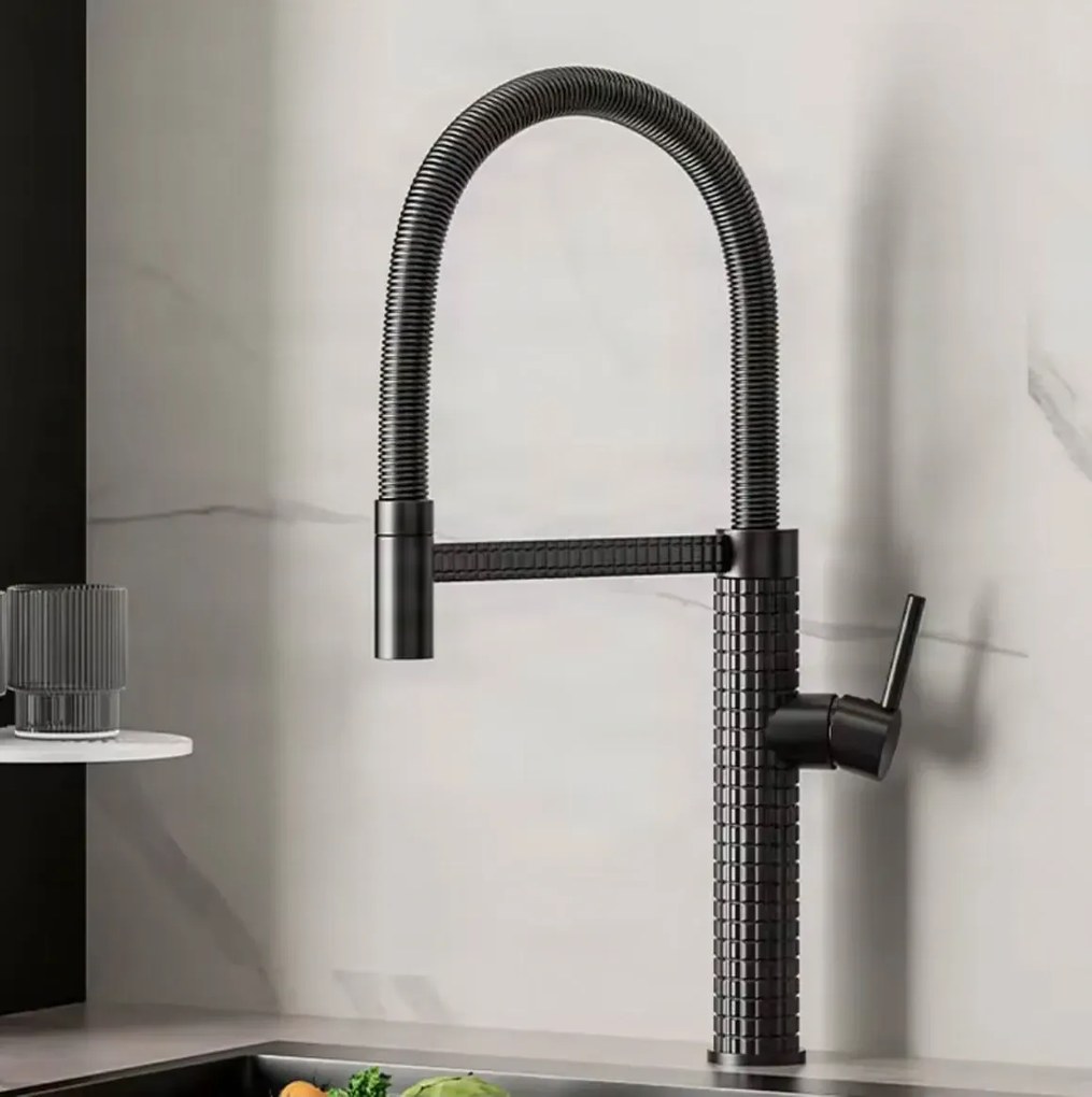 Kihúzható zuhanyfejes ELITE EDITION KS1220 konyhai csaptelep többféle színben, például matt fekete és króm — Gunmetal szürke