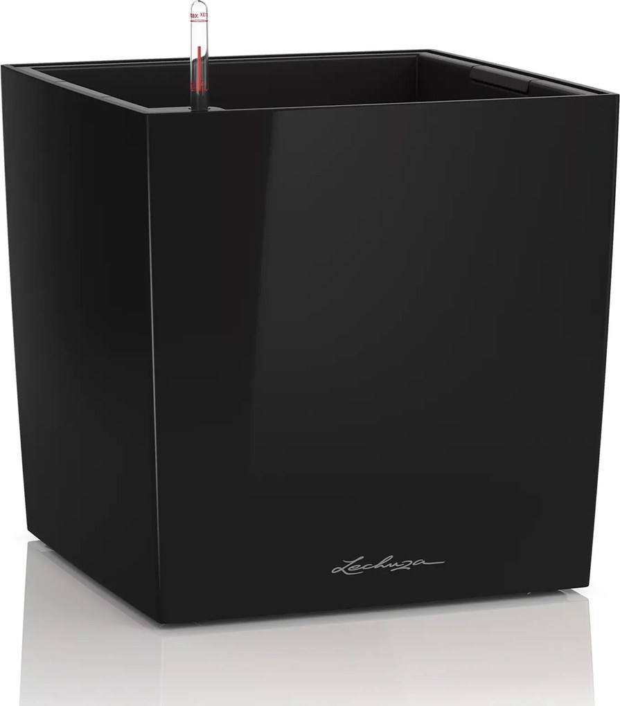 Virágtartó Lechuza Cube Premium 30 önöntöző Fekete Fényes