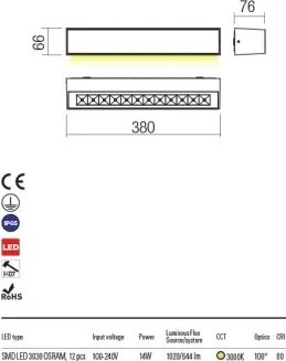 REDO 90250 AROOS Modern Kültéri Fali Lámpa LED IP65