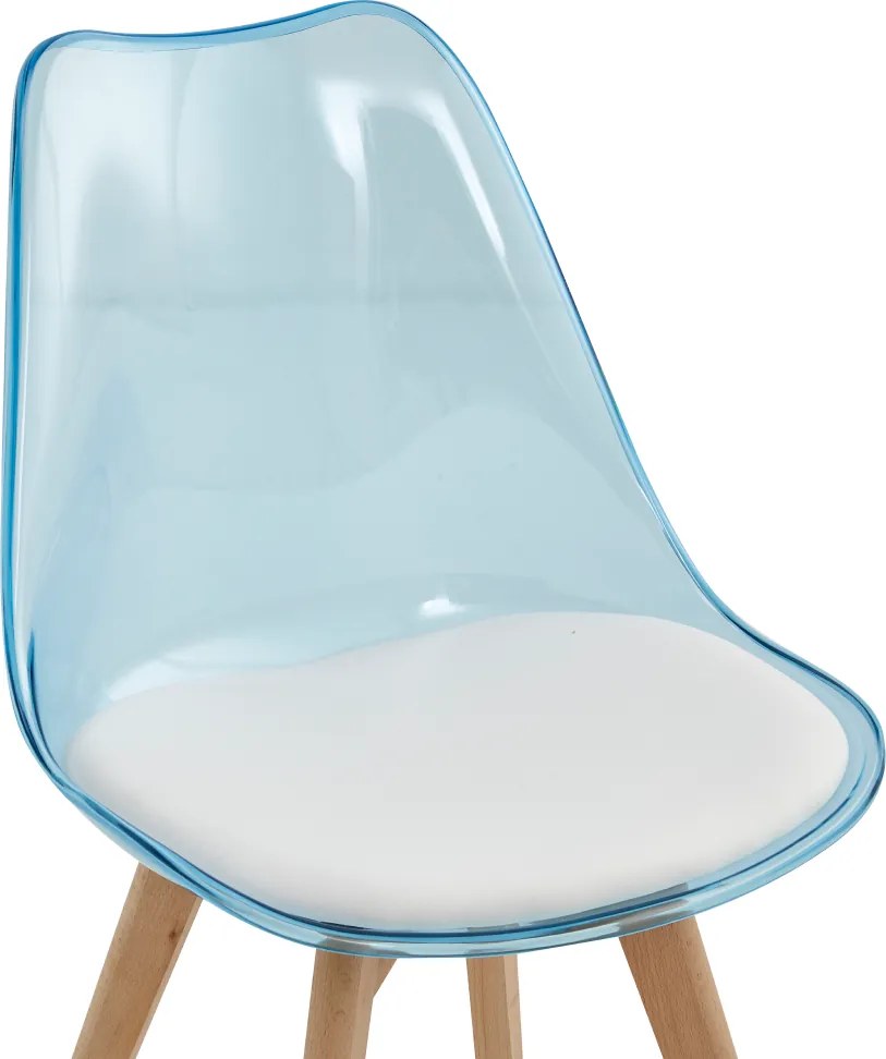 Szék, átlátszó kék, akril/ekobőr/bükk, BALI 2 NEW