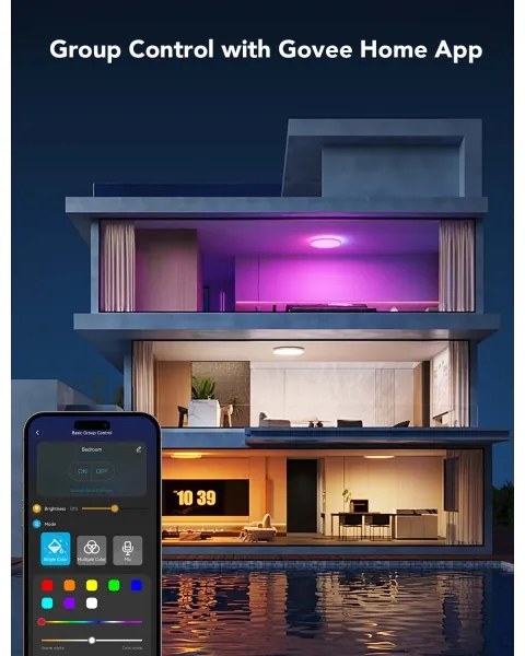 Govee - RGBICWW LED dimmelhető mennyezeti lámpa, 29 W/230 V, átm. 30 cm, matt, Wi‑Fi