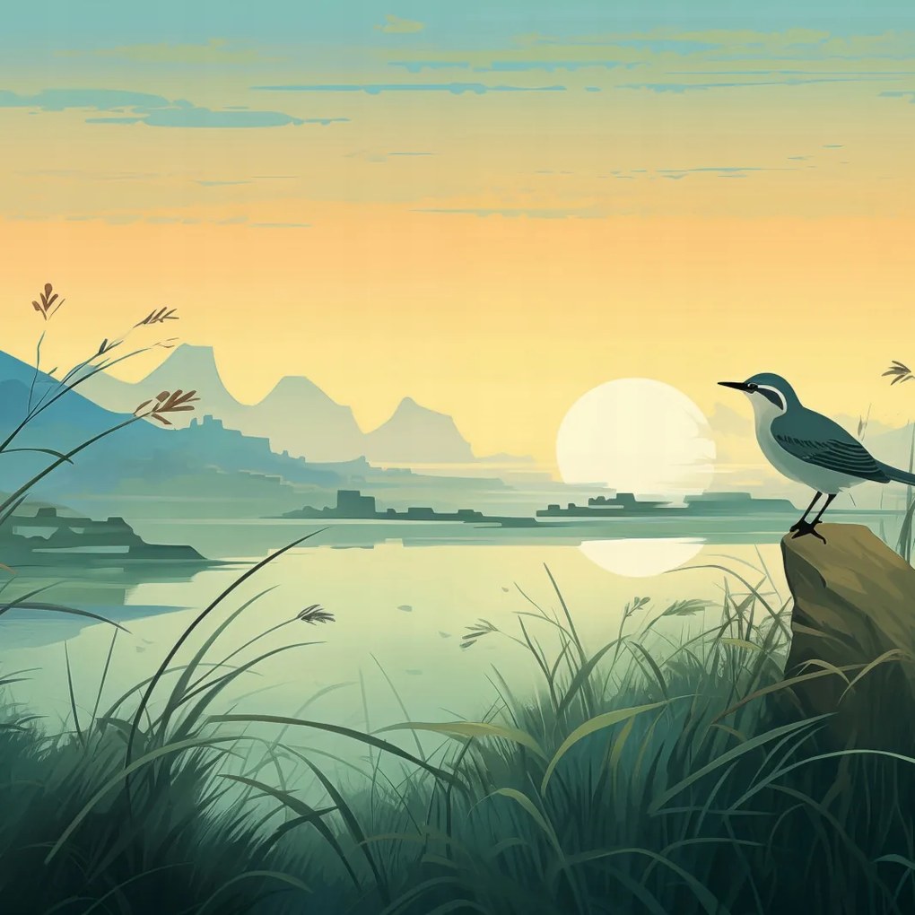 Poszter 40x40cm Alkonyat a folyóparti kegyhely felett