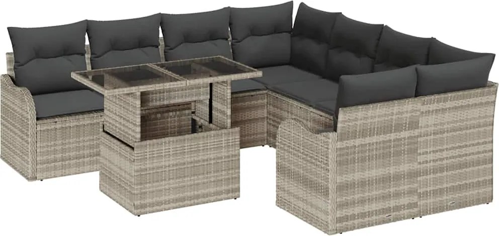 vidaXL Kerti Kanapé Szett párnával 9 pcs Világosszürke Polyrattan