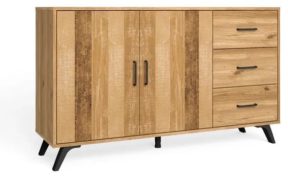 Natúr színű alacsony komód tölgyfa dekorral 136x81 cm Nordic – Marckeric