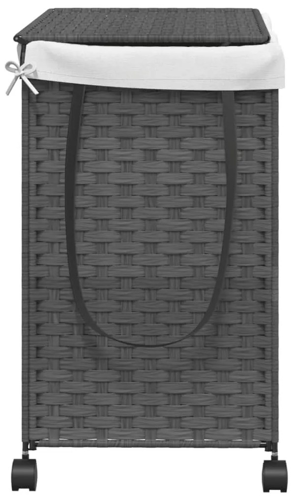 szürke rattan szennyeskosár kerekekkel 60x35x60,5 cm
