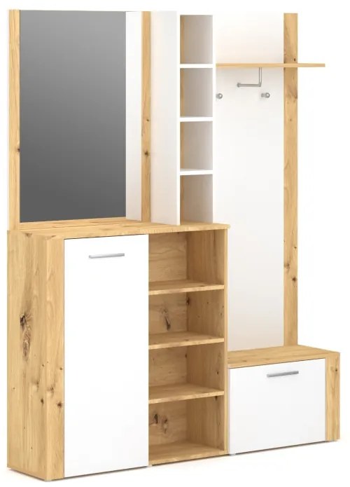 Előszoba bútor szett Artisan tölgy / fehér matt színkombinációban – BARRY