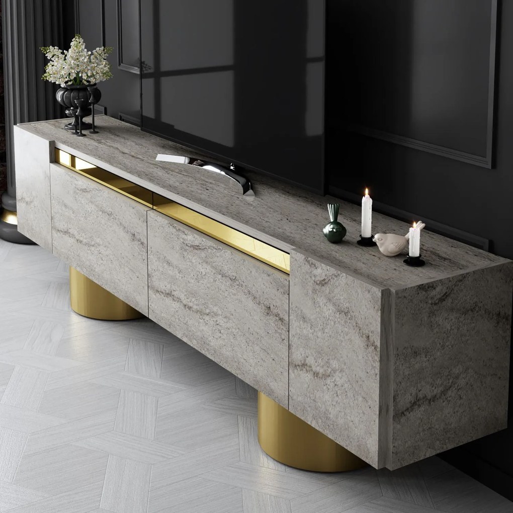 TV szekrény Bohem - Travertine, Gold