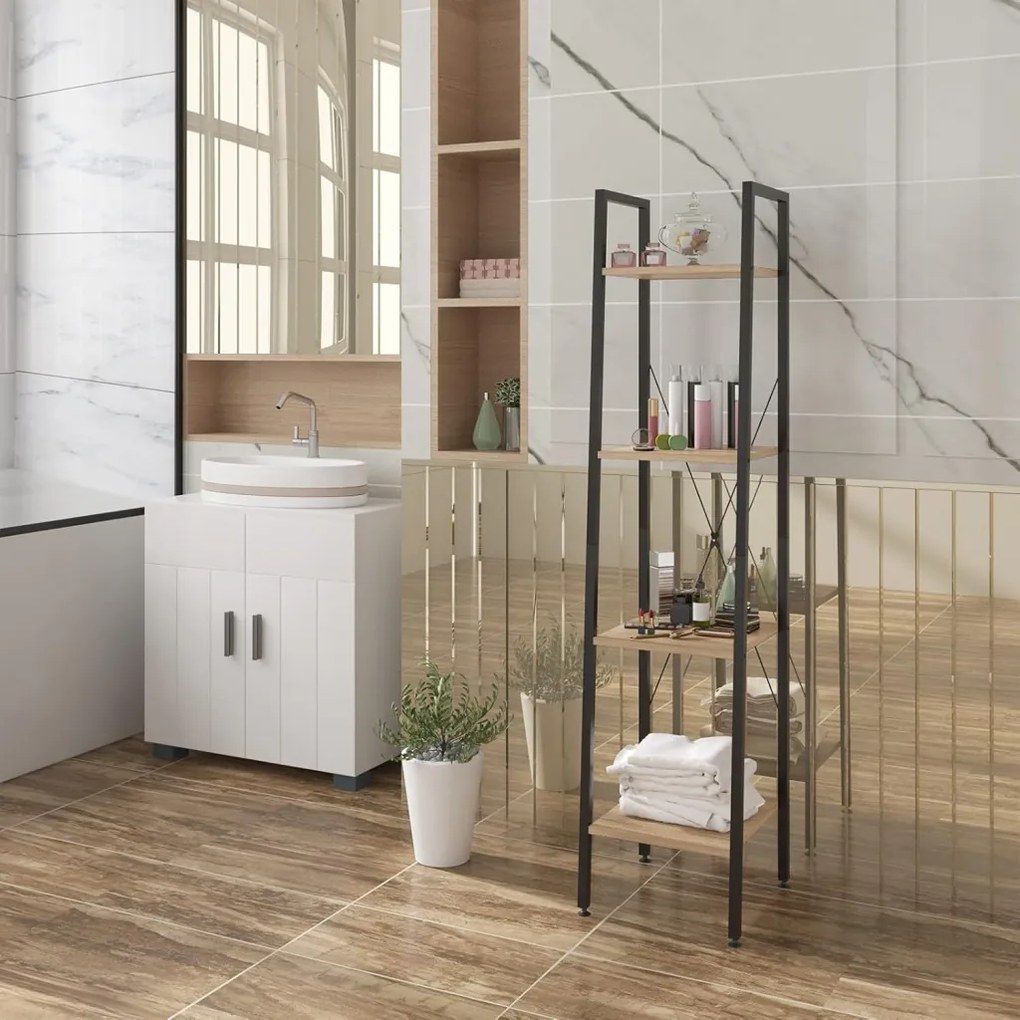Intenso Home 4 szintes nyitott könyvespolc 34 x 148cm, döntött design, sonoma tölgy | Univerzális tároló állvány fém lábakkal