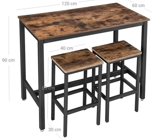 BARTIS bárasztal és 2 db bárszék készlet, barna/fekete