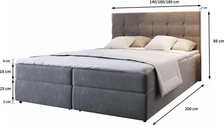 Kárpitozott boxspring ágy GLORIEN 180x200 cm bíbor Matrac: Bonell rugós matrac