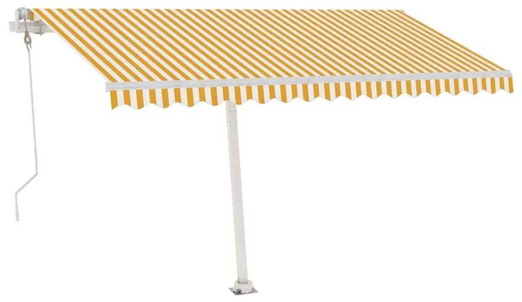Sárga-fehér szélérzékelős és LED-es napellenző 450x350 cm