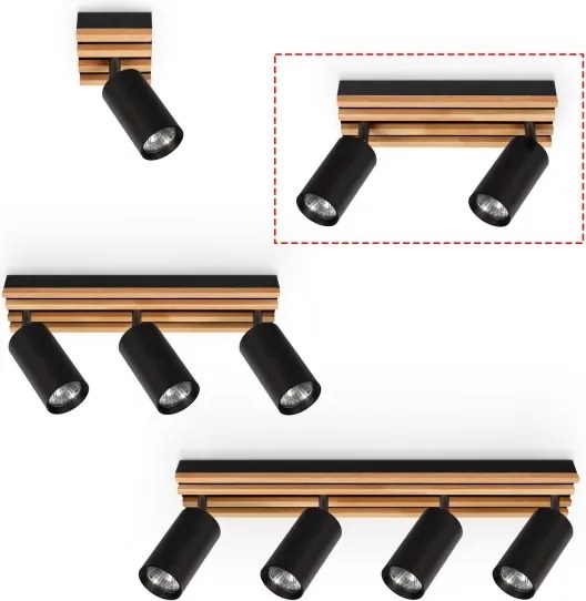 Brilagi - Spotlámpa SELE WOOD 2xGU10/30W/230V fekete/fa