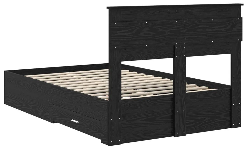 vidaXL Ágykeret fejtámlával fiókkal Fekete tölgy 120 x 190 cm Faanyag